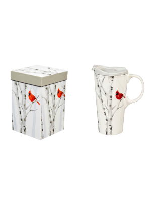 Cypress Home Beautiful Perching Cardinal Ceramic Travel Cup With Matching Box - 4 X 5 X 7 Inches Indoor/outdoor Home Goo