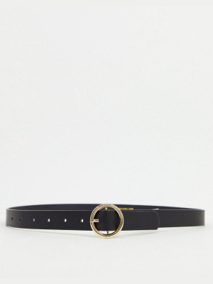 Pieces Belt With Gold Circle Buckle In Black