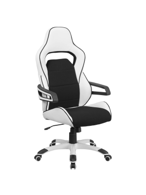 Executive Swivel Office Chair With Black Fabric Inserts White Vinyl - Flash Furniture