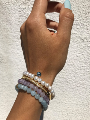 Women's Wristband With Aquamarine And Gold