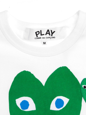 Comme Des Garcons Play Blue Eyed Green Heart Tee - White