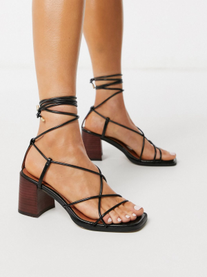 Asos Design Hideout Block Heeled Minimal Strap Sandals In Black