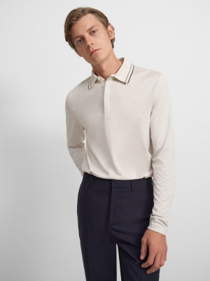 Long-sleeve Polo Shirt In Silk-cotton