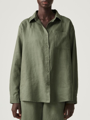 100% Linen Shirt In Khaki