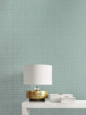 Crosshatch Linen Wallpaper In Metallic Sea Green From The Essential Textures Collection By Seabrook Wallcoverings