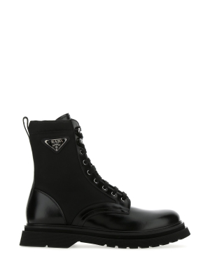 Prada Logo Plaque Lace-up Boots