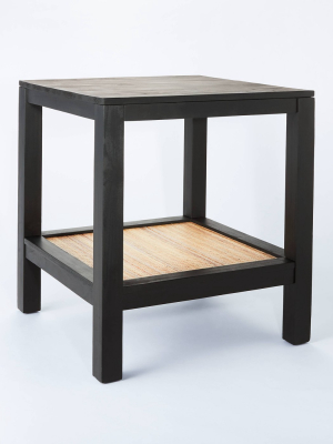 Accent Table With Woven Rattan Shelf Black - Threshold™ Designed With Studio Mcgee