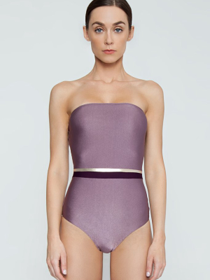 Strapless One Piece Swimsuit - Tricolor Lilac/purple/gold