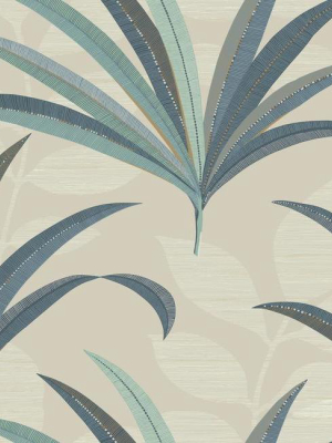 El Morocco Palm Wallpaper In Beige And Blue From The Deco Collection By Antonina Vella For York Wallcoverings