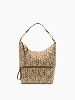 Elaine Monogram Logo Zip Medium Hobo Bag