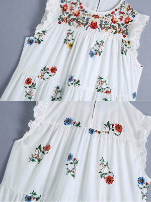 'ophelia' Frilled Embroidered Floral Print Dress