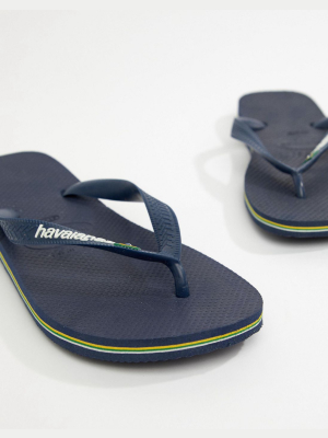 Havaianas Brasil Logo Flip Flops In Navy