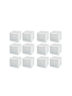 Sterilite Clearview Compact Portable 3 Drawer Storage Organizer Cabinet, 12 Pack