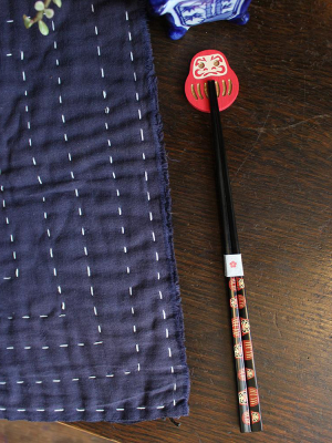 Chopsticks And Rest Set, Red Daruma