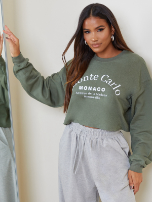 Khaki Monte Carlo Cropped Printed Sweatshirt