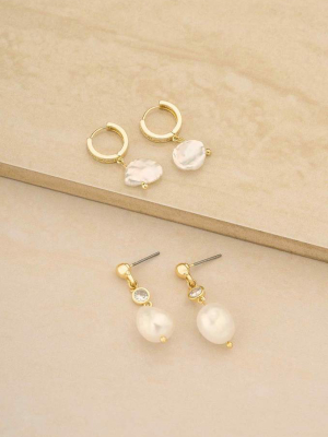 Baby Pearl 18k Gold Plated Dangle Earring Set