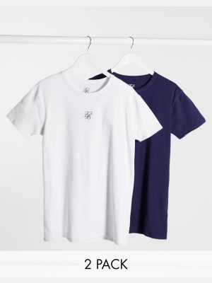 Siksilk 2 Pack Lounge T-shirts In Navy And White