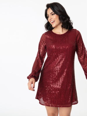 Wine Sequin Long Sleeve Mini Dress