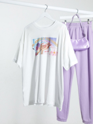 Weekday Huge Organic Cotton Nail Parlour Print T-shirt In White