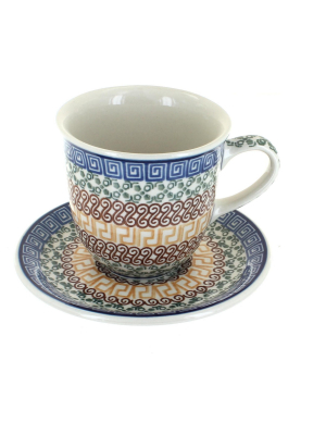 Blue Rose Polish Pottery Athena Coffee Mug & Saucer