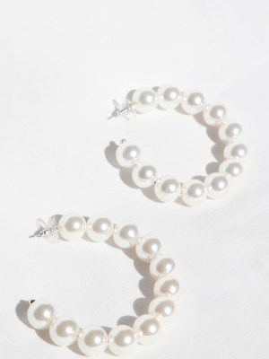 White Pearl Hoop Earrings