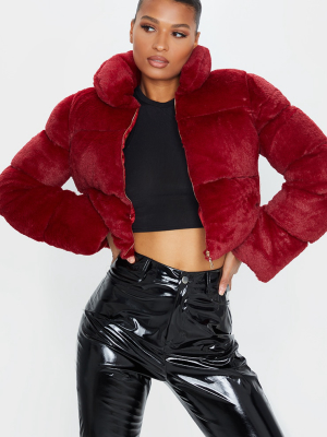 Burgundy Faux Fur Puffer Jacket