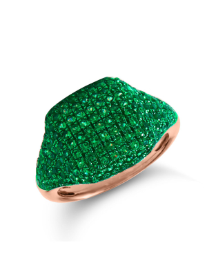 14kt Rose Gold Diamond Tsavorite Cushion Pinkie Ring