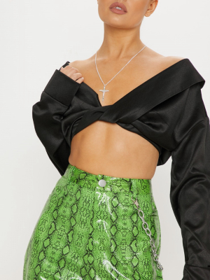 Black Bardot Twist Front Crop Blouse