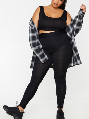 Plus Basic Black High Waisted Jersey Leggings