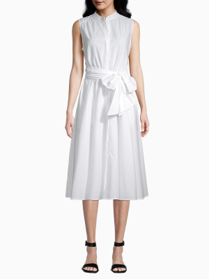 Button-front Belted A-line Dress