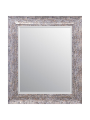 16"x20" Distressed Scoop Framed Beveled Wall Accent Mirror Silver - Gallery Solutions