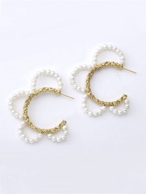 Pearls Petals Statement Hoops