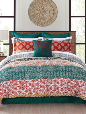 Bohemian Stripe Comforter Set Turquoise/orange - Lush Décor