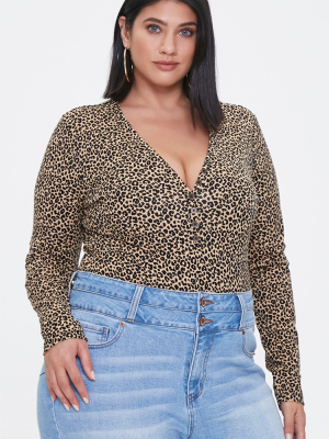 Plus Size Leopard Print Bodysuit