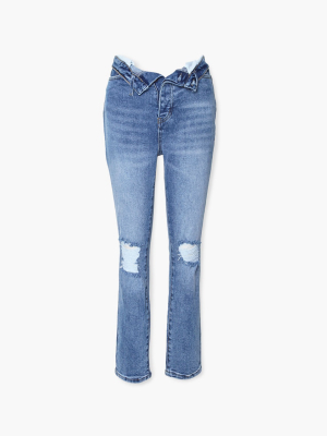 Distressed Foldover Jeans