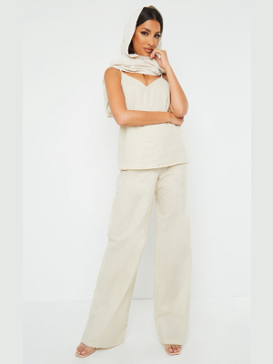 Cream Woven High Waisted Wide Leg Pant