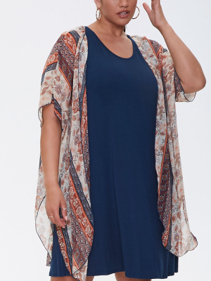 Plus Size Dress & Kimono Set