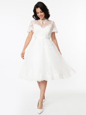 Unique Vintage Off White Lace Nico Bridal Swing Dress