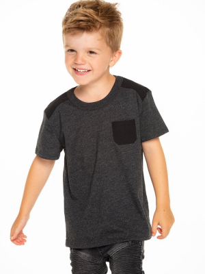 Boys Recycled Vintage Jersey Poplin Blocked Pocket Tee