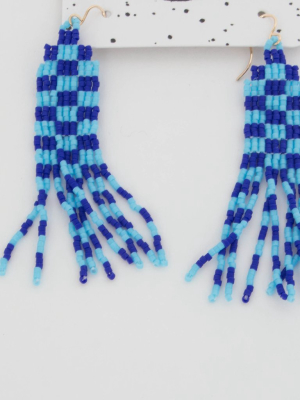 Cherry Checkered Tapestry Earrings In Light Blue/dark Blue