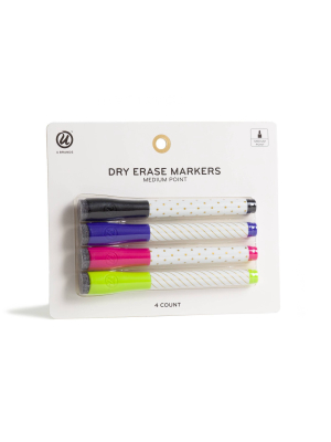 4ct Dry Erase Medium Point Markers - U-brands