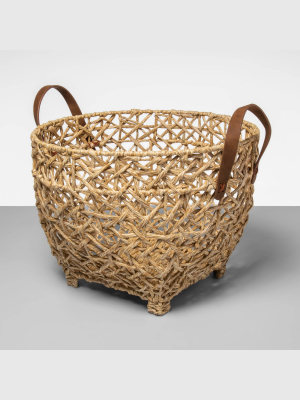 Open Weave Basket With Feet And Leather Handle - Opalhouse™