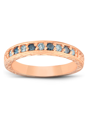 Pompeii3 1/4ct Blue & White Diamond Wedding Anniversary Ring 14k Rose Gold