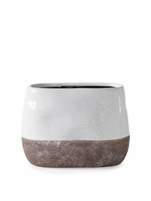 Corsica Ceramic Crackle 2 Tone Oval Pot Tall In White