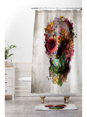 Ali Gulec Gardening Floral Skull Shower Curtain Yellow - Deny Designs