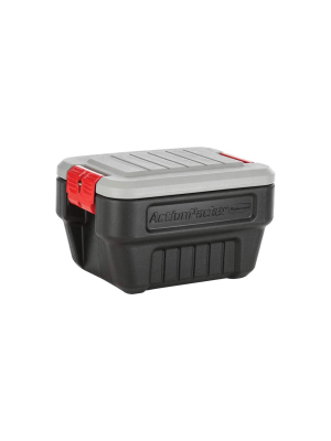 Rubbermaid 8 Gallon Action Packer Lockable Latch Indoor And Outdoor Storage Box Container, Black (2 Pack)