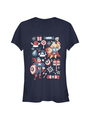 Junior's Marvel Christmas Festive Hero Icons T-shirt