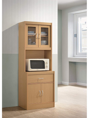 Hodedah Freestanding Kitchen Storage Cabinet W/ Open Space For Microwave, Beech