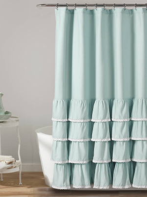 72"x72" Ella Lace Ruffle Shower Curtain Blue - Lush Décor