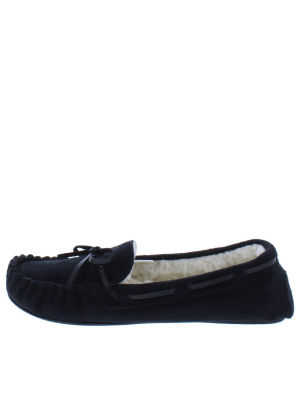 Erin01a Black Top Stitch Tie Faux Fur Loafer Flat